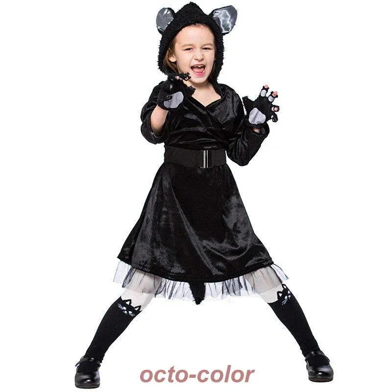 キッズ キャラクター 猫 衣装 黒猫 猫耳 【新品先発】【ハロウィンカーニバル】コスプレ衣装 子供用 ネコ 動物 ハロウィン 女子 猫ちゃん 可愛いコスプレ コスチューム 子ども 仮装 アニマル
