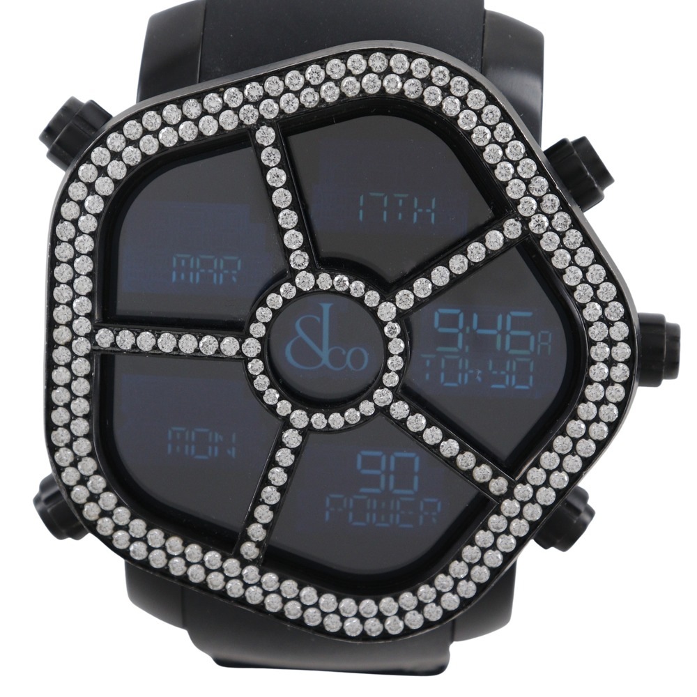 JACOB&CO ジェイコブ 5タイムゾーン ゴースト GMT JC-GST-WHD 腕時計 ステンレススチール ラバー 黒 クオーツ デジタル表示 メンズ 黒文字盤 中古品 A-ランク