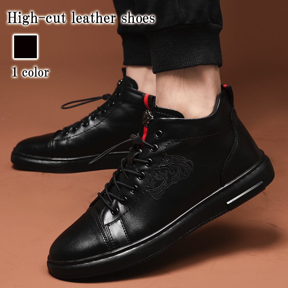 スニーカー メンズ ハイカットレザーシューズ 疲れない シークレットシューズ 黒 夏 ブラック 革 赤 本革 冬 ランニング 身長UP 高い レザー マジック 4E ローカット 厚底 靴紐 秋 結ばな