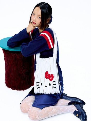 JOSEPH&STACEY公式 ニットバッグ Lucky Pleats Knit M Hello Kitty Cream White