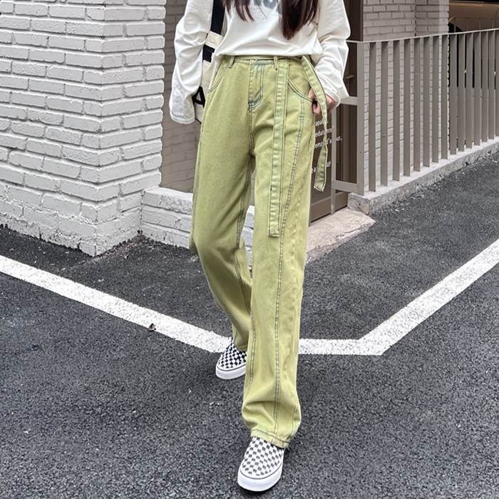 ボトムス パンツ レディース デニムパンツ 大きいサイズ 個性的 ベルト ウエストマーク かわいい 大人可愛い シンプル カジュアル おしゃれ お洒落 かっこいい レトロ こなれ感 ボーイッシュ ガー