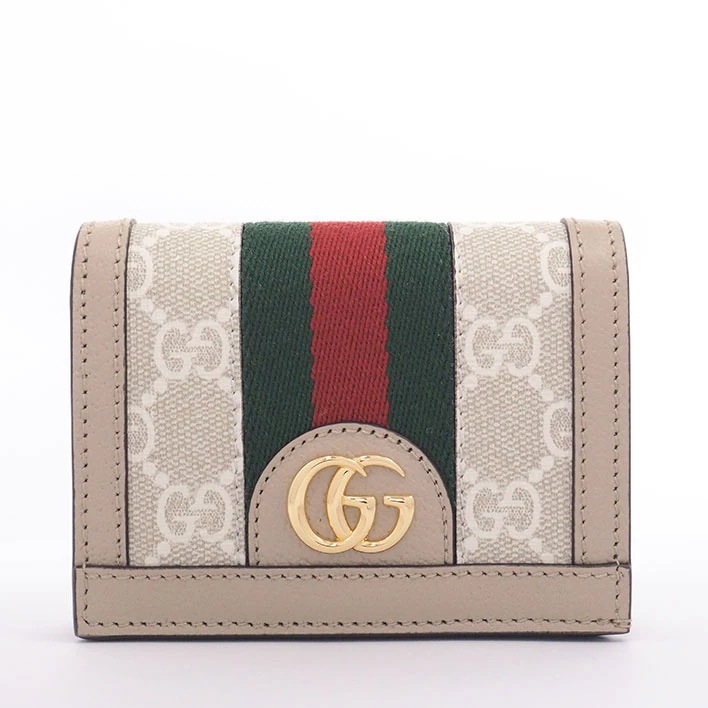 【新品同様】グッチ オフィディア ゴールド金具 GGスプリーム×ウェブ レディース 【二つ折り財布（小銭入れあり）】