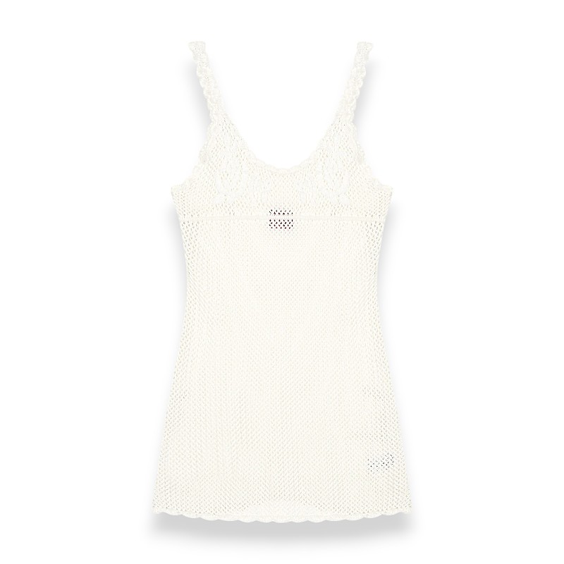 ローズ刺繍ニットノースリーブワンピース Cream 可愛い ディリーファッション ニット 韓国ファッション 韓国ブランド フリーサイズ