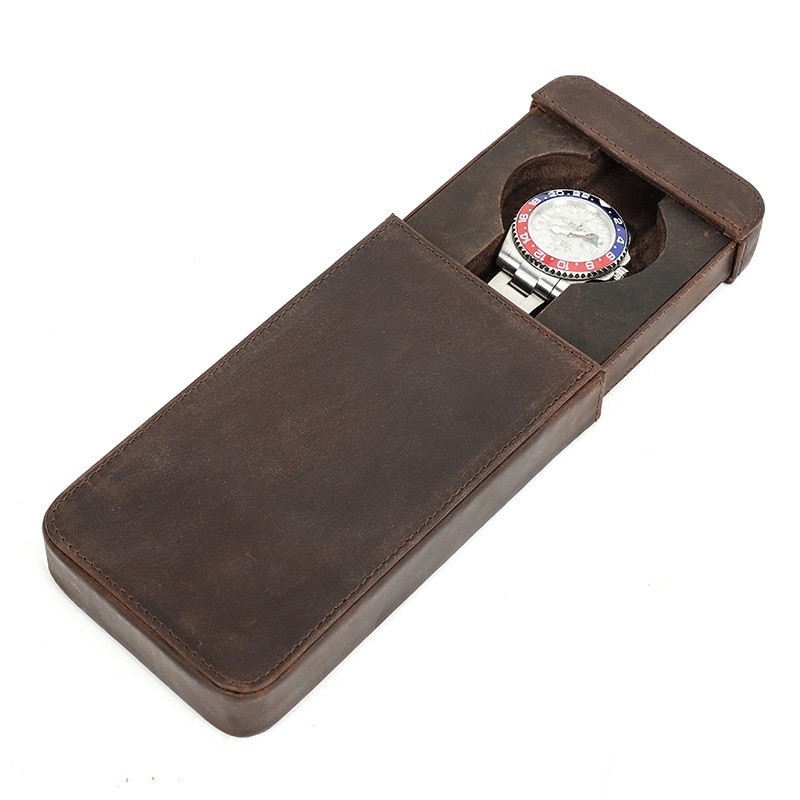 レトロ狂馬牛革腕時計ケース手作り長方形引き出し式旅行腕時計収納ケース30%制限