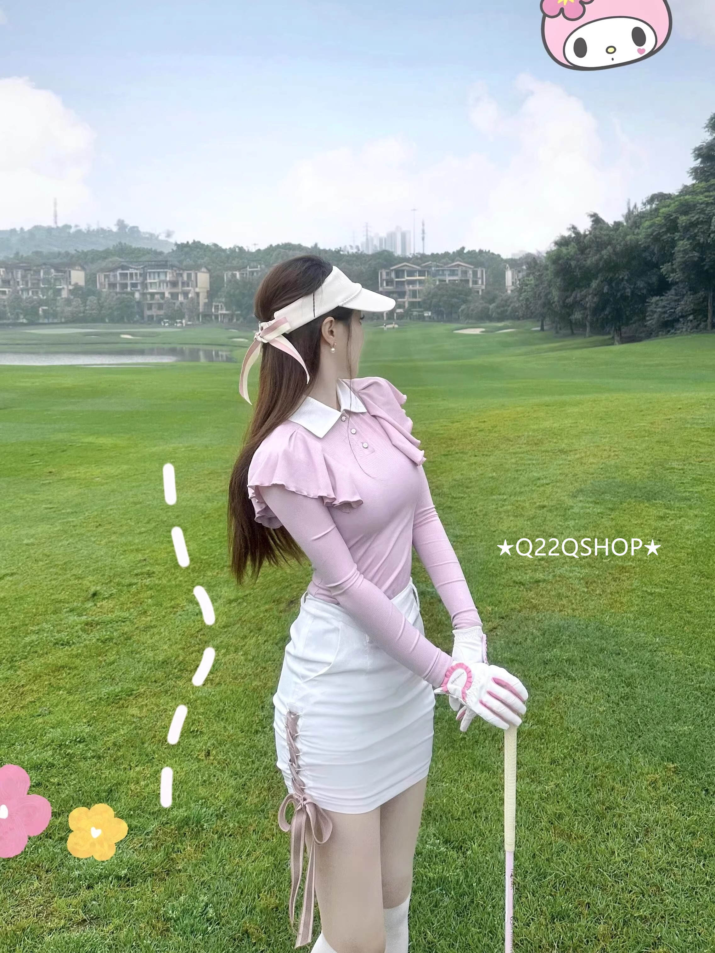 ゴルフウェア 2025 春夏 上下セット 冷感長袖 フリル Tシャツ プリーツスカ 速乾 紫 白 かわいい 痩せる 韓国風 レディース ゴルフスカート スポーツウェア テニスウェア