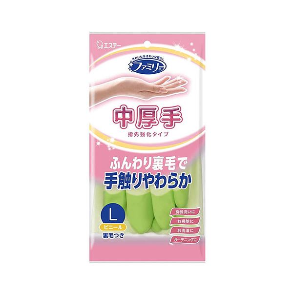 （まとめ）エステー ビニール中厚手 指先強化 L グリーン（x10セット）