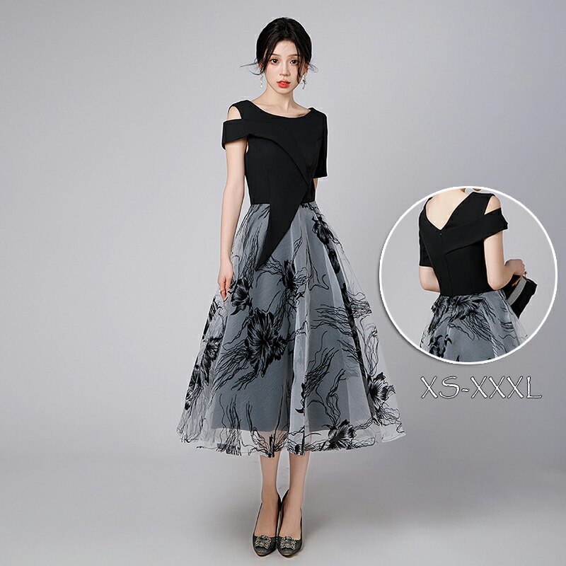 パーティードレス 結婚式 ワンピース ミモレ丈 花柄 パーティドレス お呼ばれドレス 袖あり 袖 ニ次会 フォーマル セレブ 二次会 2次会 パーティードレスミモレ丈 フ パーティ