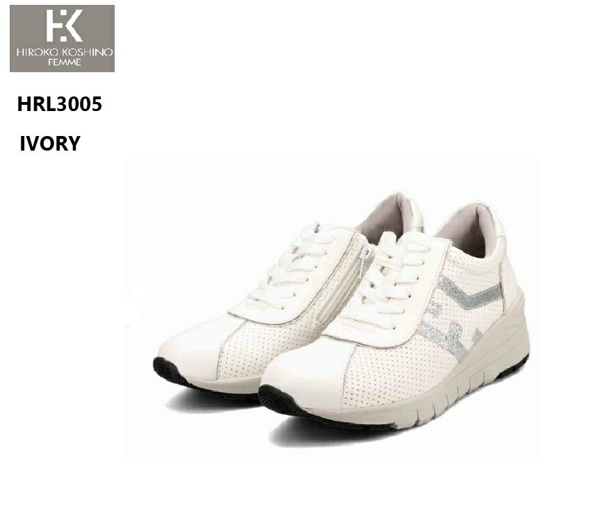 ヒロココシノ (HIROKO KOSHINO FEMME)HRL3005 レディス ヒールアップカジュアルスニーカー サイドファスナー仕様 ポイントにはさり気ない覗きにルーチェ効かせたラメ素材 高さも