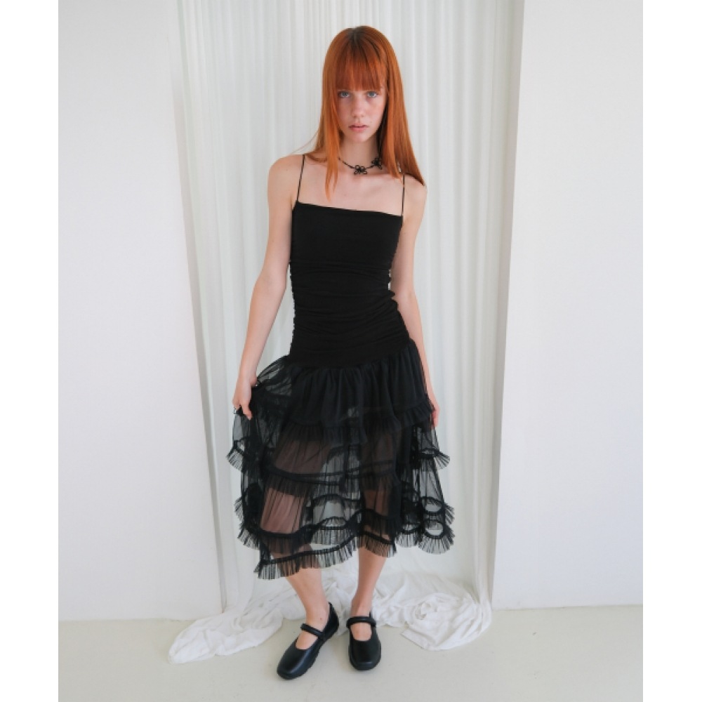 LOSESLEEPOVER シアーメッシュミディドレス*ブラック