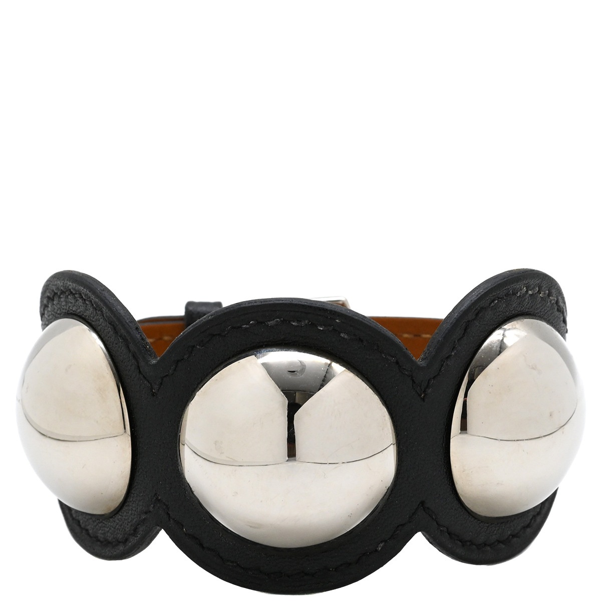 エルメス ブレスレット パッサージュ クルーテ レザー GP ブラック T2 シルバー金具 黒 【中古】