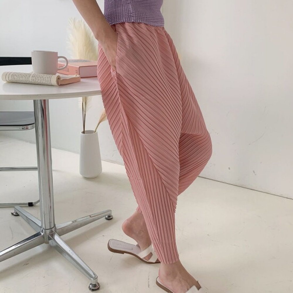 ショップアン レディース トリコッド プリーツ バギー パンツ グレー BLE-WPT-3106