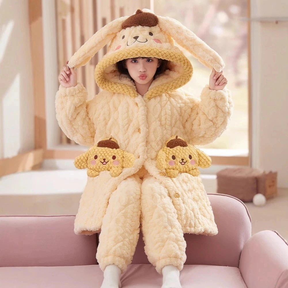 ガールズパジャマシーズン3層コットンパイルパイル厚手コーラルベルベットウィンターキッズガールズ24セット