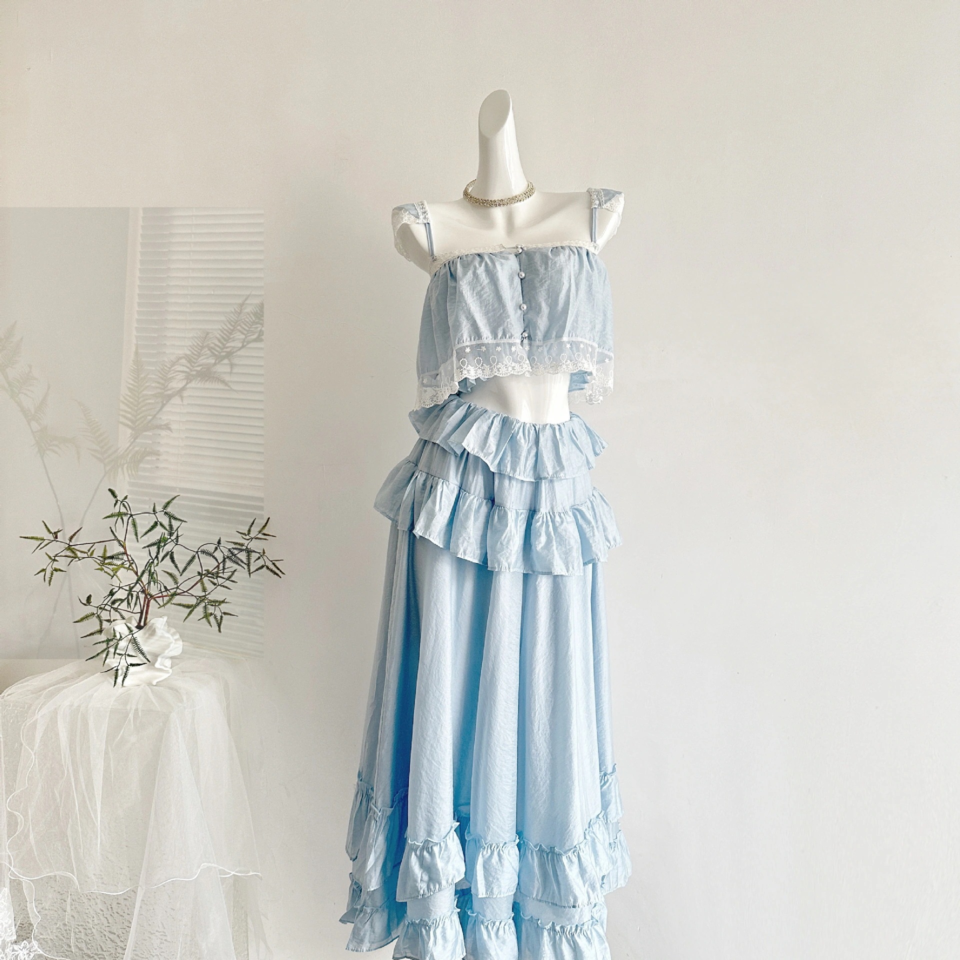 【フレンチ 海島リゾート 荷叶边 セパレート キャミソール ロングワンピース】女性用 プリンセスセット