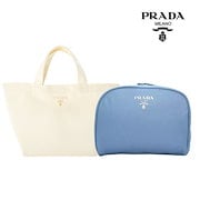 PRADA ロゴ入り 青色キャンバスポーチ PRADA ロゴ入り 青色キャンバスポーチ