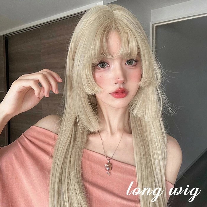 ウィッグ 姫カット レディース フルウィッグ ロング 長髪 ストレート 金髪 ゴールド 前髪あり 可愛い かわいい 大人用 コスプレ ロリータ ゴスロリ コスチューム 仮装 かつら 自然 小顔 変装