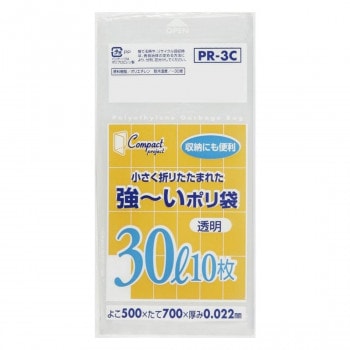 ジャパックス コンパクト強～いポリ袋30L 透明 10枚×60冊 PR3C