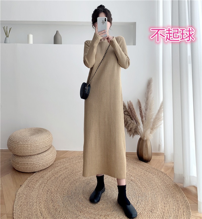 ハーフハイネックインナーセーターワンピース女性秋冬ゆったり薄底秋ニットワンピースロングスカート潮
