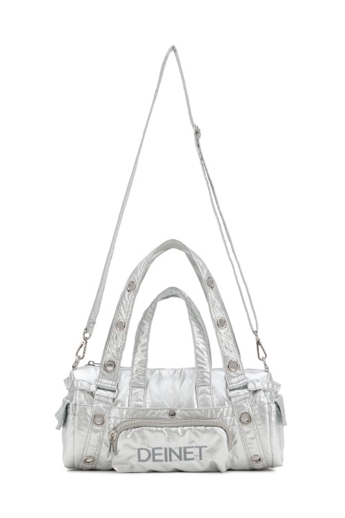 【DEINET】 EYELET GLOSSY MINI DUFFLE BAG IN SILVER 正規品