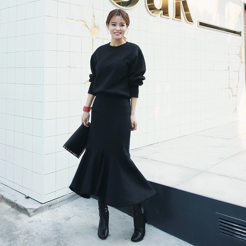 【セットアップ】スウェット＋マーメイドスカート ニットアップ. ツーピース 上下セット set up ２点セット スウェット セーター フィッシュテールスカート ２カラー D337 5,863円