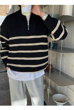 韓国の人気発ニット ツイスト コート ストライプ 人気アウタ一ボーイッシュストライプのセーター