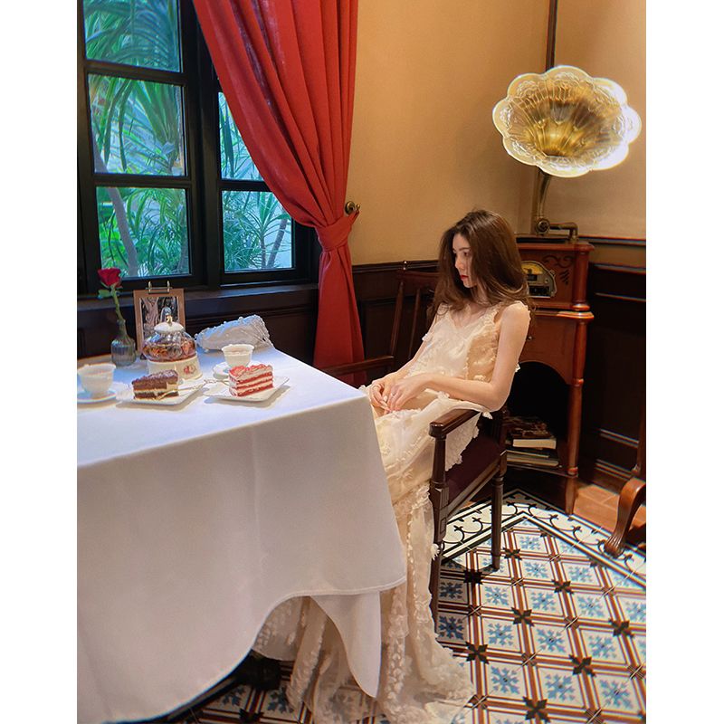 2024【セカンドヘアー】脂肪カバールーズレイジーvネック立体かぎ針編みマーメイド大きいスカートホリデードレス女性用