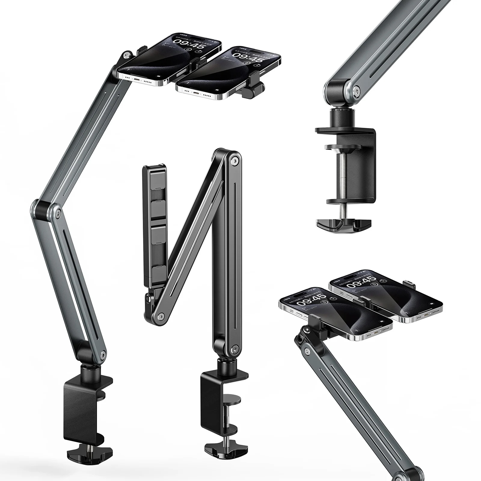 折りたたみ式で柔軟なタブレットホルダー 調整可能な360 回転 ベッドアームマウント アルミニウム合金片持ち 怠惰な携帯電話ホルダー