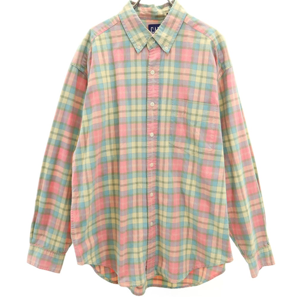 90s オールド チェック柄 長袖 ボタンダウンシャツ L ピンク 他 メンズ