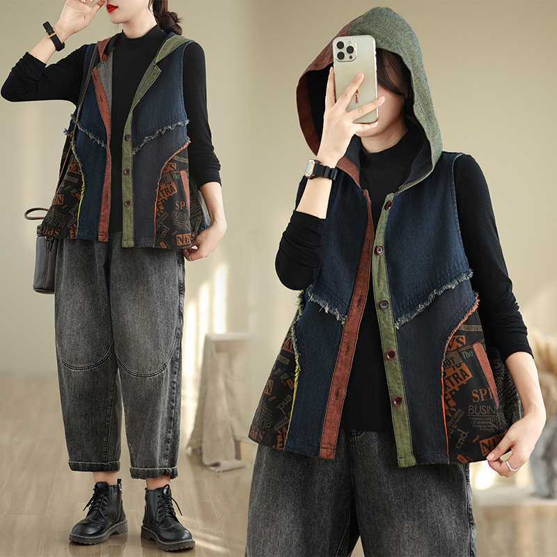 「ファットガール」 2024秋今週の割引は 25% オフです新品 レトロ パーカー デニムコート 大きいサイズ 体型カバー レディース ドッキング フード付き アウター メガ割