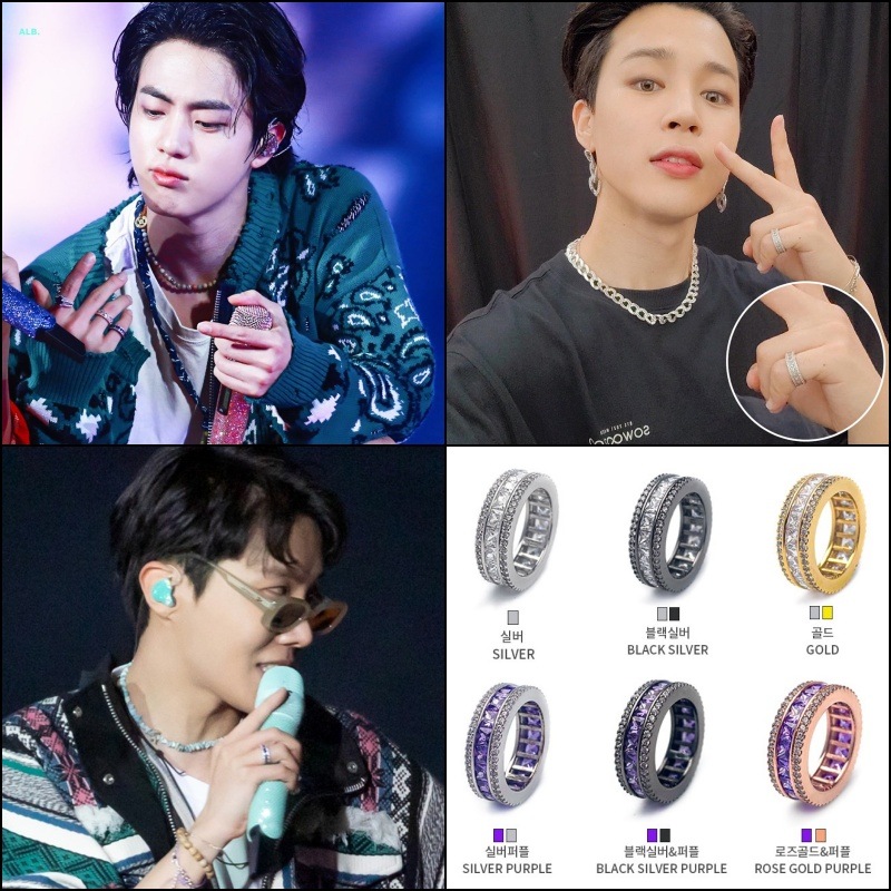 【BLACK PURPLE】 AAA DIA CRYSTAL 3Line ring -JIMIN & JIN & J-HOPE着用