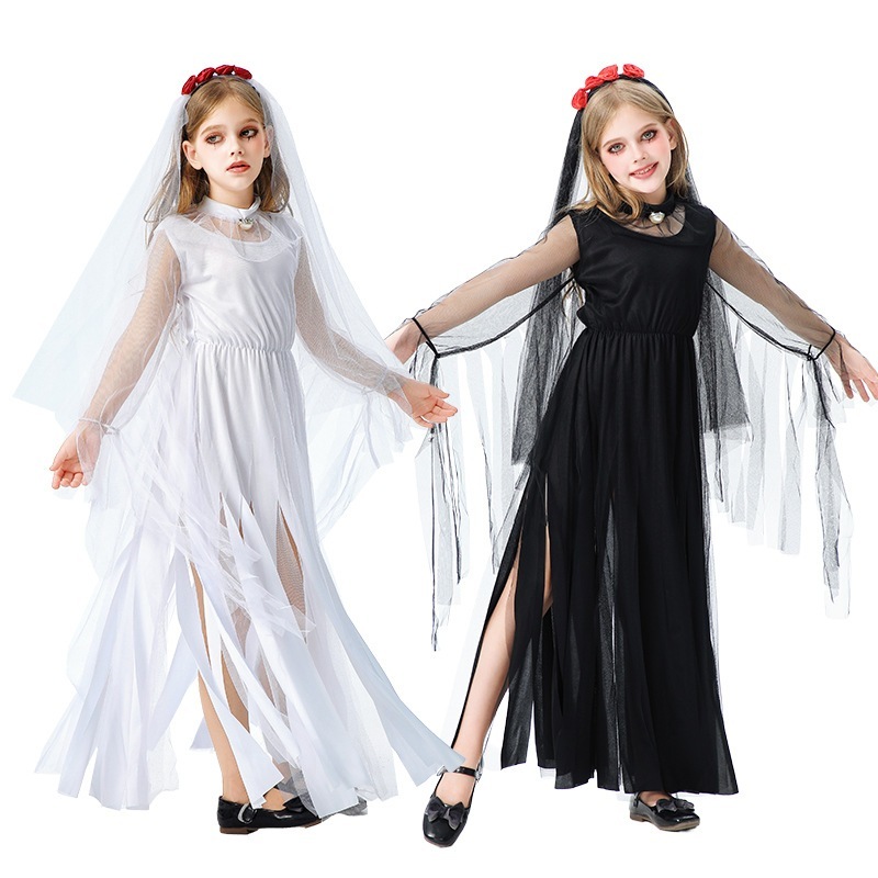 ハロウィンの子供用コスチューム女の子用ダークデビルゴースト花嫁ドレス吸血鬼魔女コスチューム面白いパフォーマンスコスチューム
