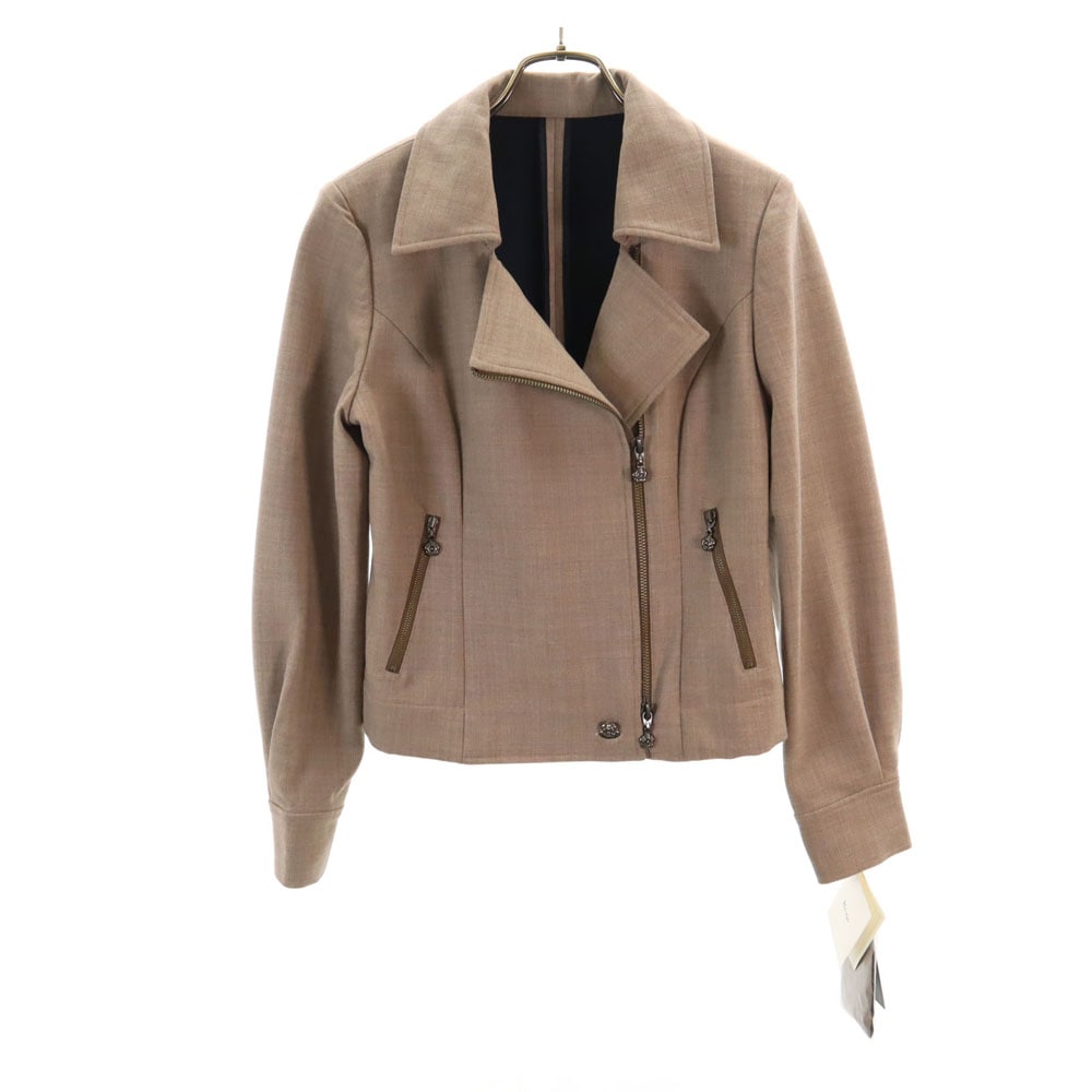 未使用 Rene ルネ 19AW 日本製 ウールブレンド ダブルライダースジャケット 36 ベージュ レディース 古着
