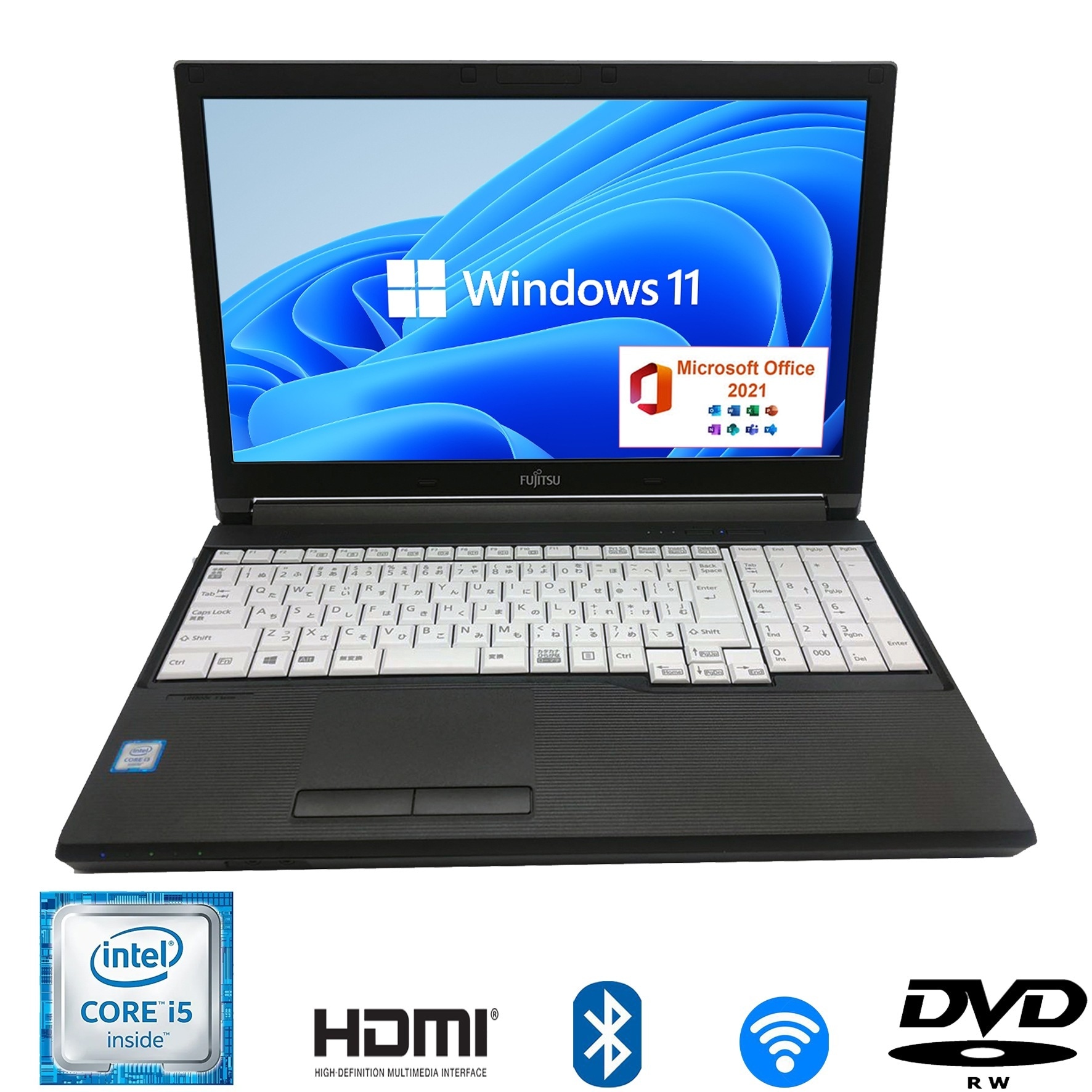 ノートパソコン 第六世代Corei5 大画面15.6型 A Series 驚速SSD256搭載 メモリ8GB Win11 MSoffice2021 テンキー DVD-RW 無線 BT 30安保証付き