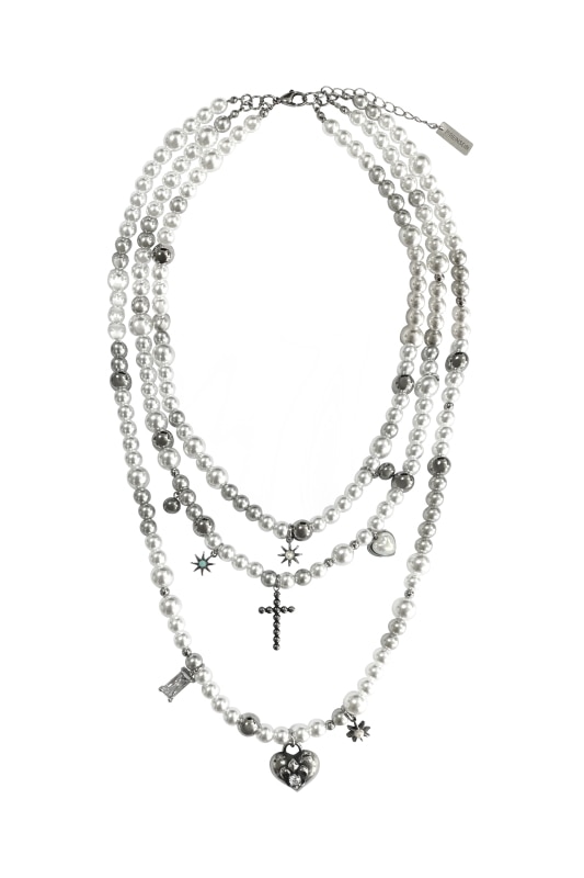 쓰리 레이어드 참 진주 네크리스