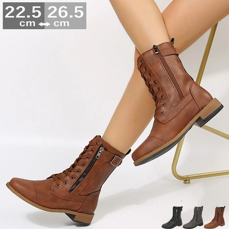 2025秋冬生活応援 ローヒール レースアップショートブーツ ショートブーツ 編み上げ レディース 靴 疲れない 編み上げブーツ レースアップブーツ 歩きやすい ミドルブーツ ワイズ 3E 幅広 甲高