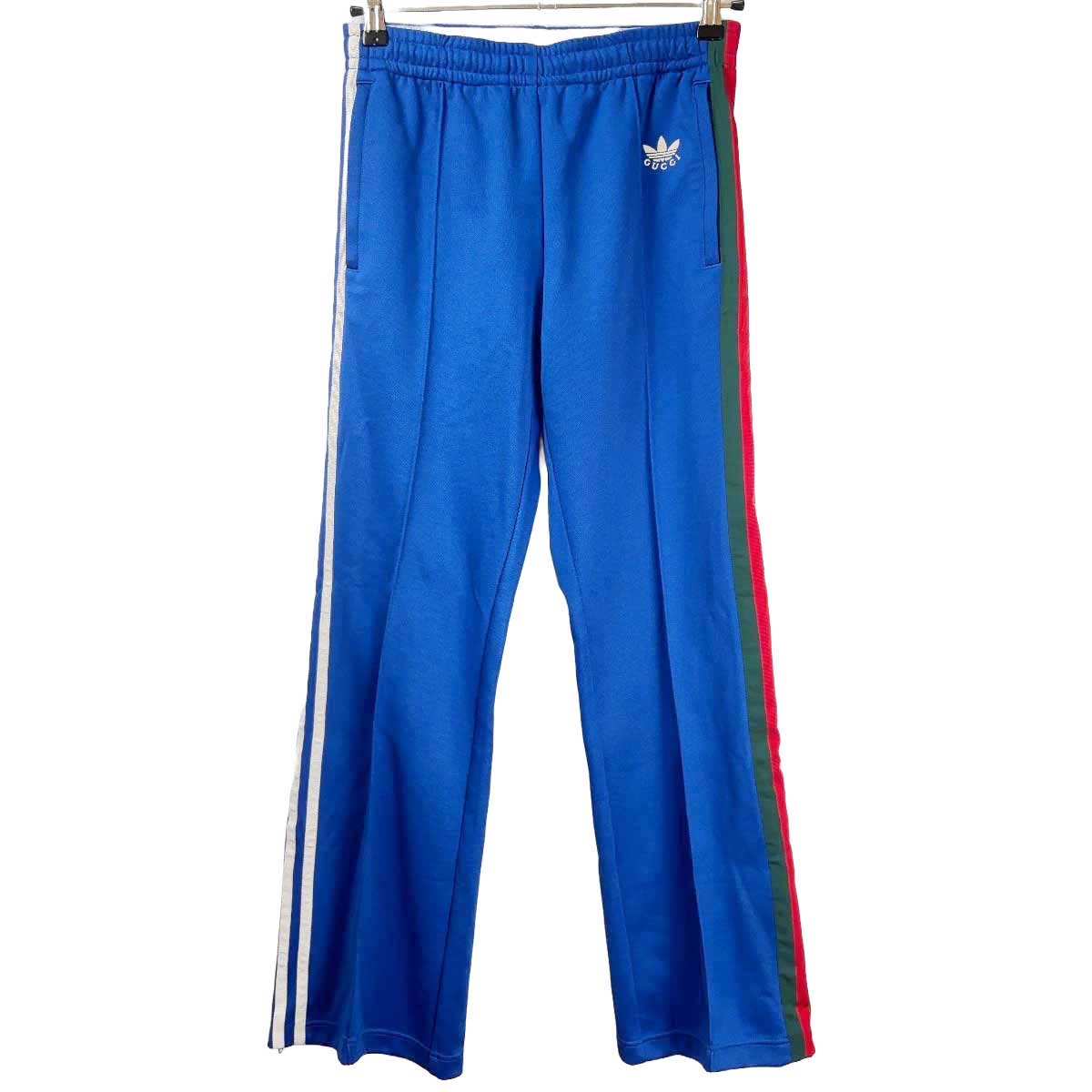 【中古】[美品] GUCCI ×adidas コラボ トラックパンツ ジャージ スウェットパンツ シェリーライン XS ブルー 691785 メンズ グッチ アディダス
