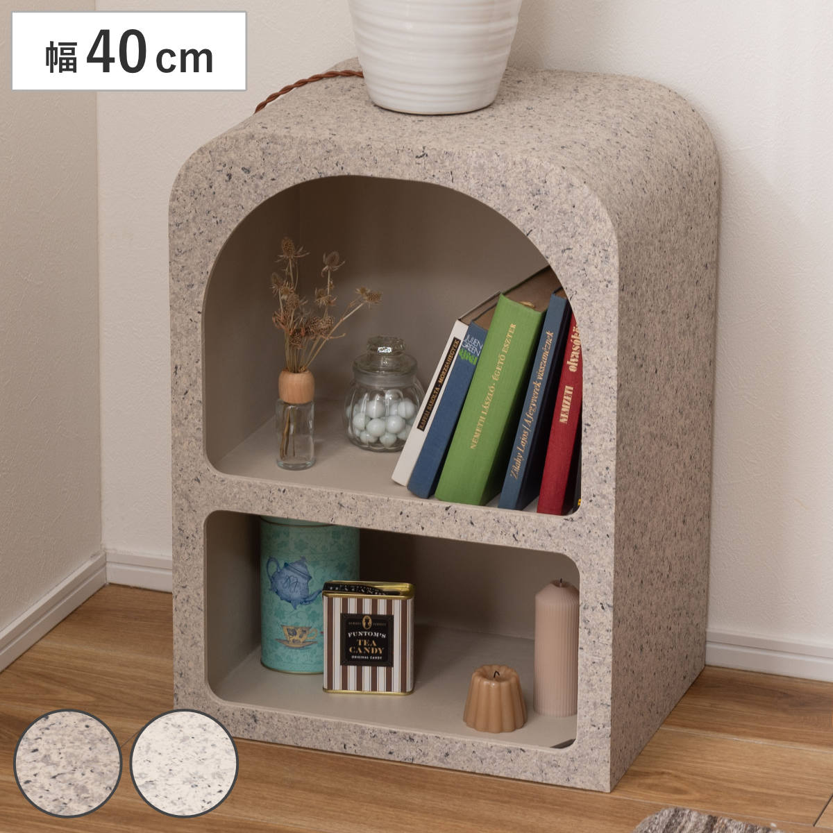 ミニシェルフ 幅40cm マントルピース テラゾー柄 大理石調 シェルフ 棚 ディスプレイ 飾り棚 韓国風 完成品 ラック 収納 花台 ライトグレー ホワイト 石目調 小さめ