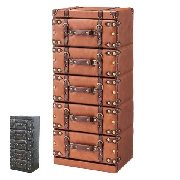 チェスト 5段 トランク風 レトロデザイン 幅41cm タンス 衣類収納 トランク 引き出し 整理タンス 引出し 収納 書類ケース 完成品 たんす 整理たんす 洋タンス 箪笥 ローチェスト