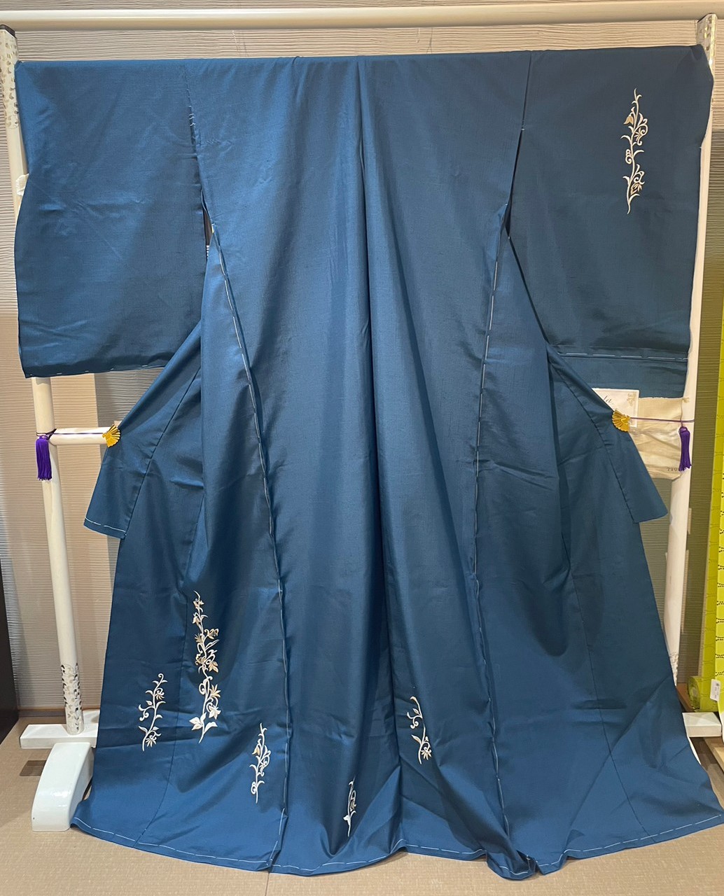 紬 附下風 クリキュラ刺繍 深緑青 [tsumugi017] 108,900円