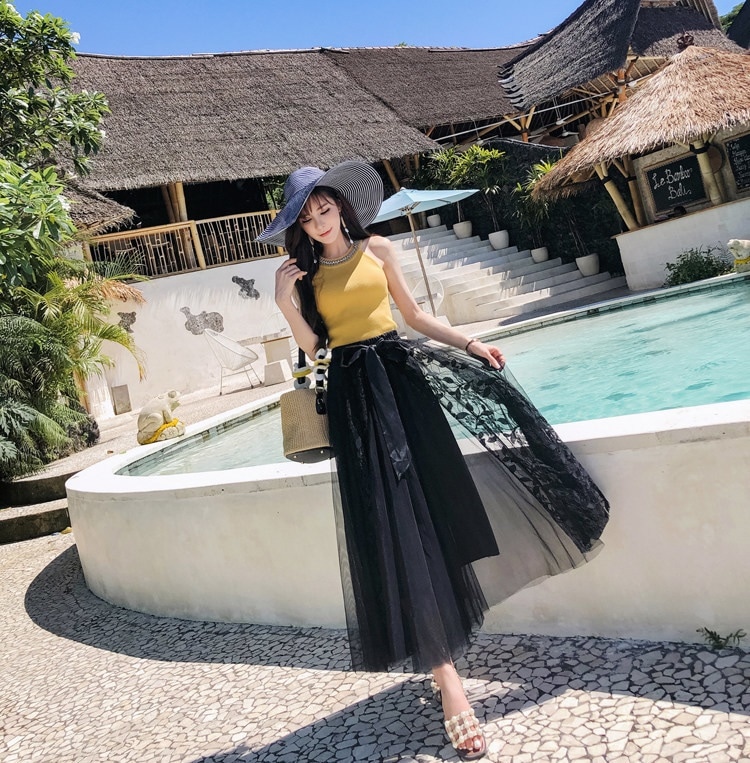 3184.リボンチュールスカート（ブラック）2019 春夏 sale かわいい お出かけ デート