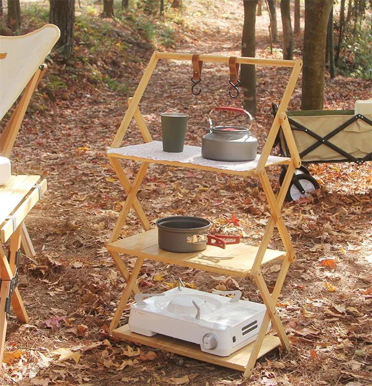 激安 棚 竹材 置物棚 折りたたみ マルチレイヤー アウトドア キャンプ ポータブル