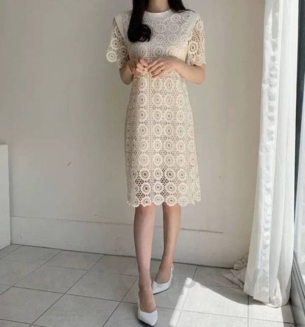 総レース ワンピース タイト 膝丈 レディース 春夏 半袖 タイトワンピース ウエストリボン ウエストマーク 大きいサイズ きれいめ カジュアル 夏 春 お呼ばれ おしゃれ 上品 春服 夏服 韓国 フ