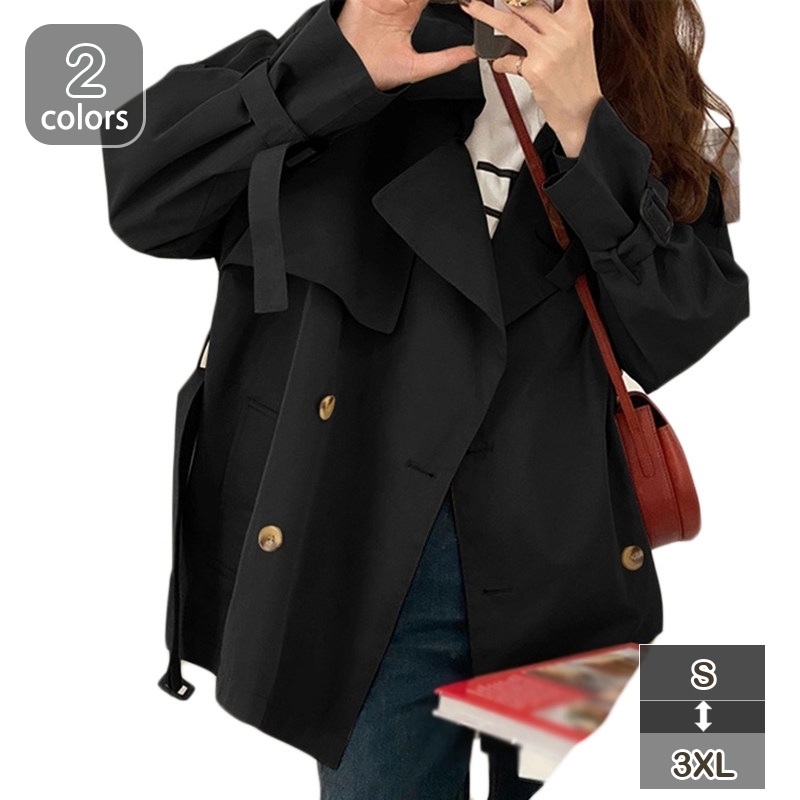 ショートコート トレンチコート チェスターコート レディース ベルト付き 大きいサイズ Aライン 冬 春 黒 アウター 大きなサイズ 30代 40代 50代 女性 秋 冬 大きいサイズ レディース 卒