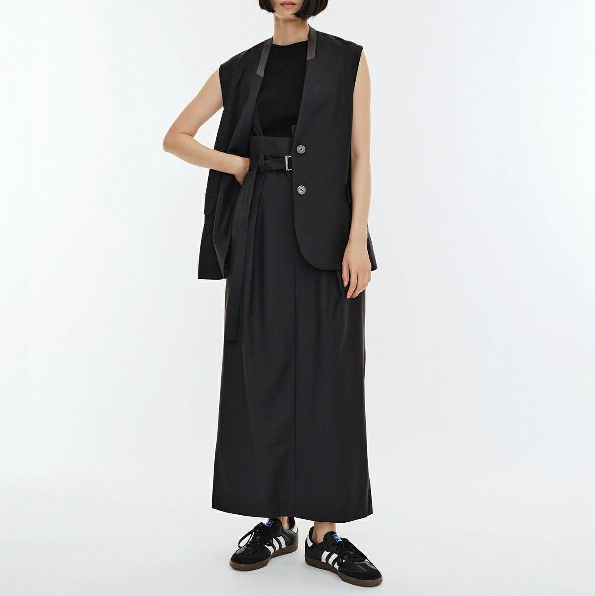 IORE イオレ スカート SUSPENDERS SKIRT サスペンダー IOR24AW-SK-001 レディース ウールブレンド ハイウェスト 2way サロペット オールインワン BLACK 【