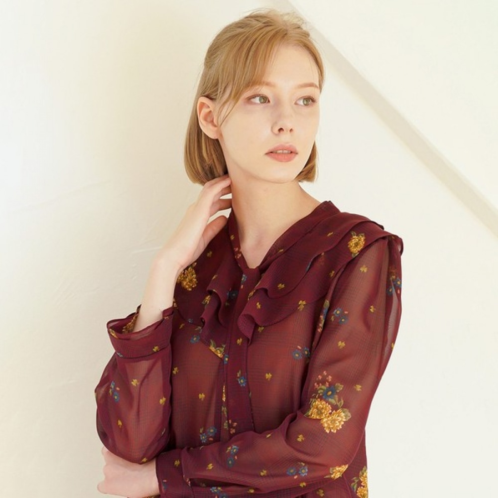 (リアーナニューヨーク) パープルフラワーフリルネックブラウス RPHWBL040