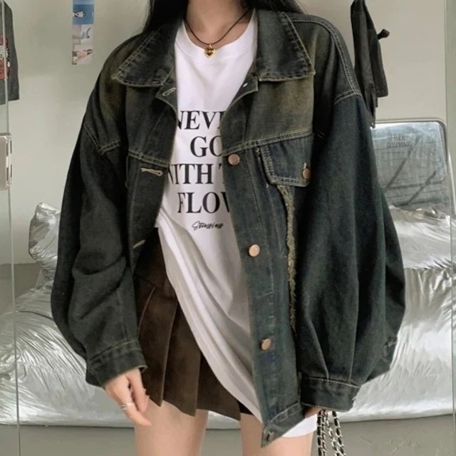 大人気！ 2025春夏アウター ジージャン デニム生地 ジャケット 丈長め 襟 スタンダードカラー ボタン レトロ ヴィンテージ感 春 韓国ファッション レディース おしゃれ お出かけ