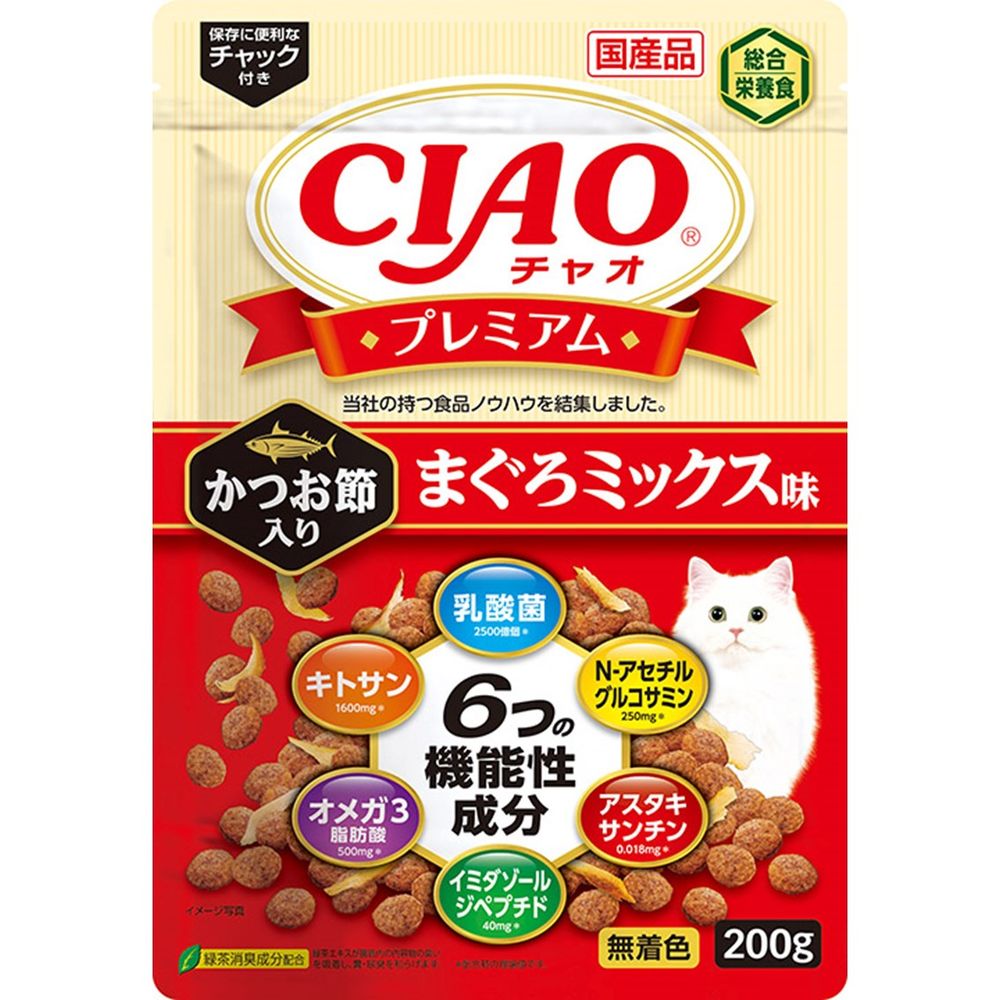 （まとめ買い）いなばペットフードCIAOプレミアムかつお節入りまぐろミックス味200g猫用フード[x12]