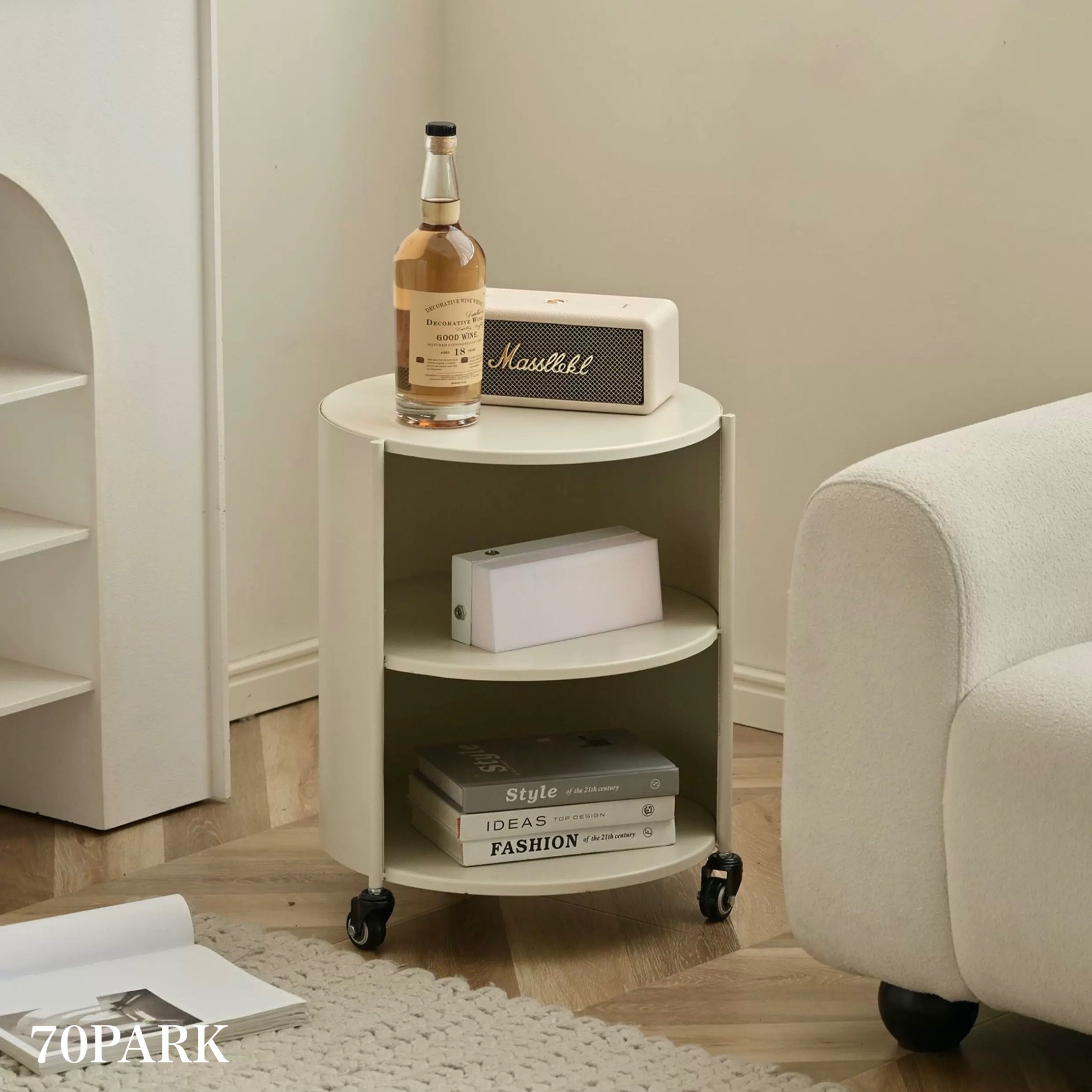 キャスター付 アイアン 円柱 二段 サイドテーブル 全3色 ワゴン テーブル おしゃれ 韓国インテリア 韓国雑貨 韓国っぽ インテリア雑貨 韓国 70PARK