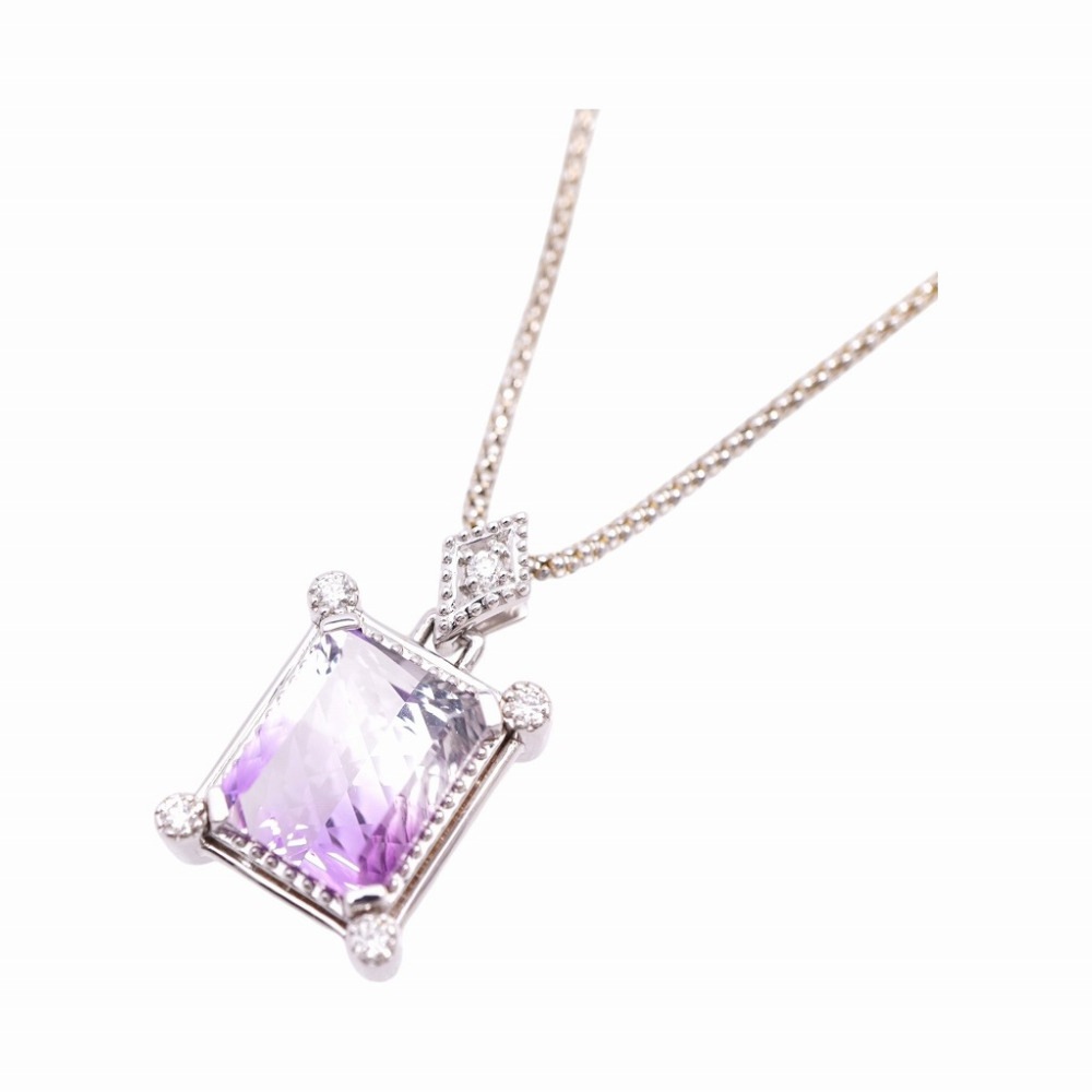 新品同様 バイカラークオーツ ダイヤ ネックレス K18ホワイトゴールド/ダイヤモンド/バイカラークオーツ パープル系 2027【中古】 レディース