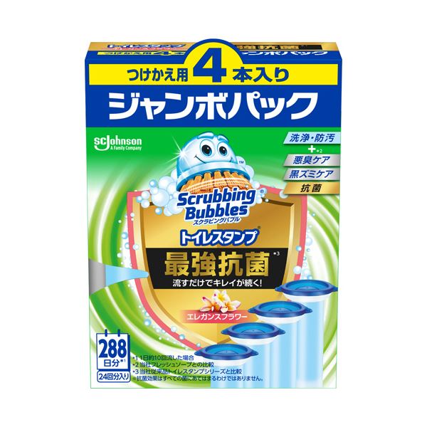 （まとめ） ジョンソンスクラビングバブル トイレスタンプクリーナー 最強抗菌 エレガンスフラワー つけかえ用 ジャンボパック 1パック（4本） (×3セット)