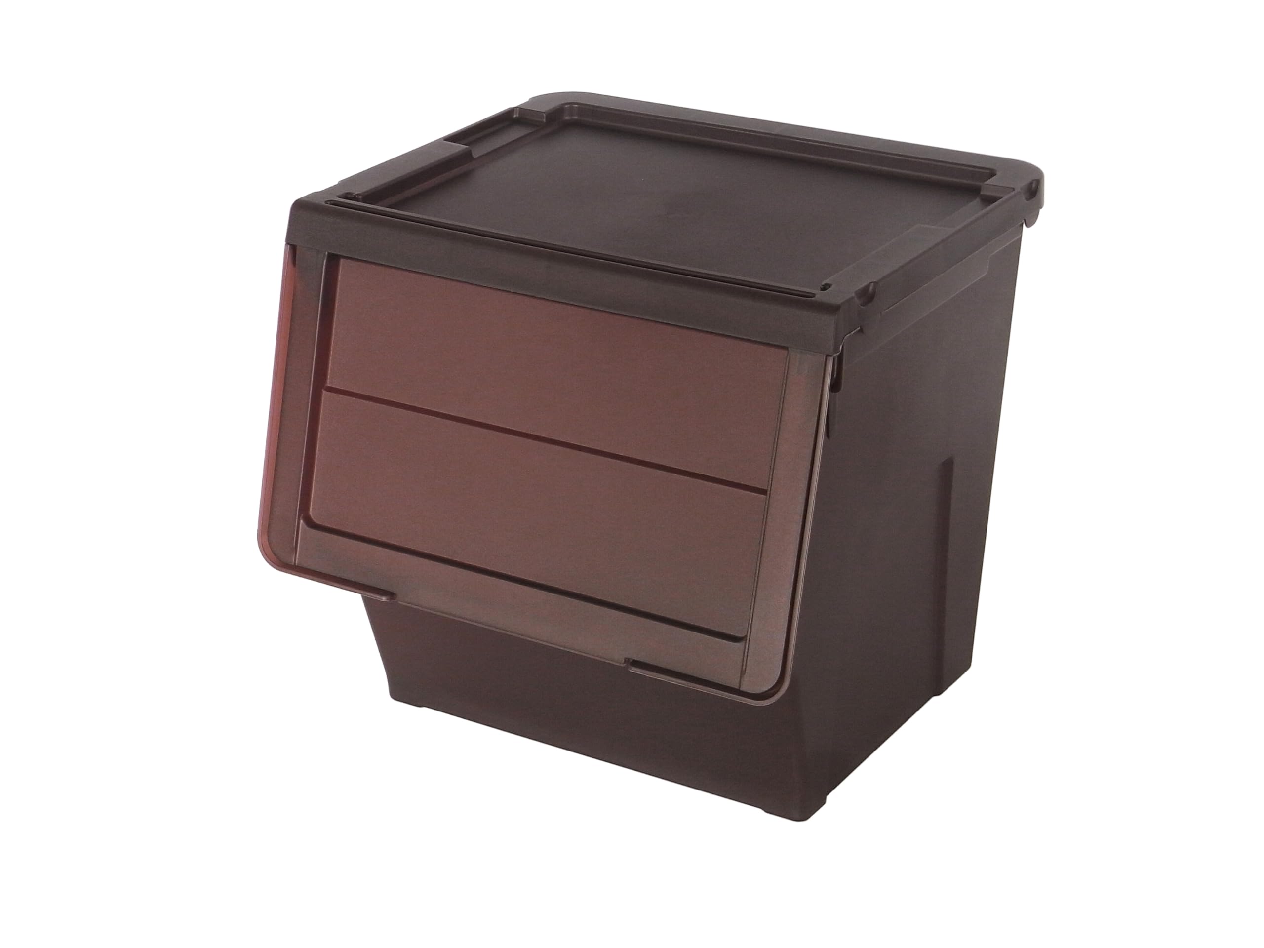 天馬(Tenma) 収納物の出し入れがしやすいフラップ式収納ボックス カバコ L 完成品 場所を選ばないデザインの収納ケース フラップ扉 衣装ケース どんなお部屋にも馴染むクリアブラウンカラー プラス